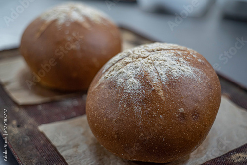 Freshly baked crunchy round bread