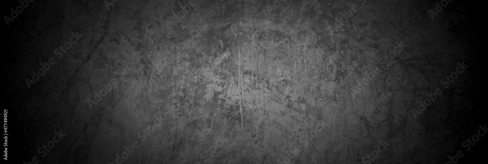 Old wall texture cement dark black gray panorama background abstract grey color design are light with white gradient background. Old wall texture cement dark black gray panorama background abstract grey color design are light with white gradient background.