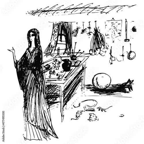 Fototapet Room of a witch or medicine woman