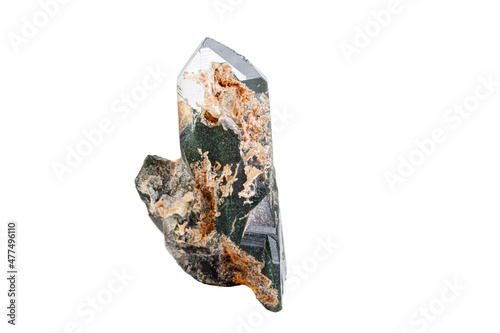 macro Axinite mineral stone on a white background