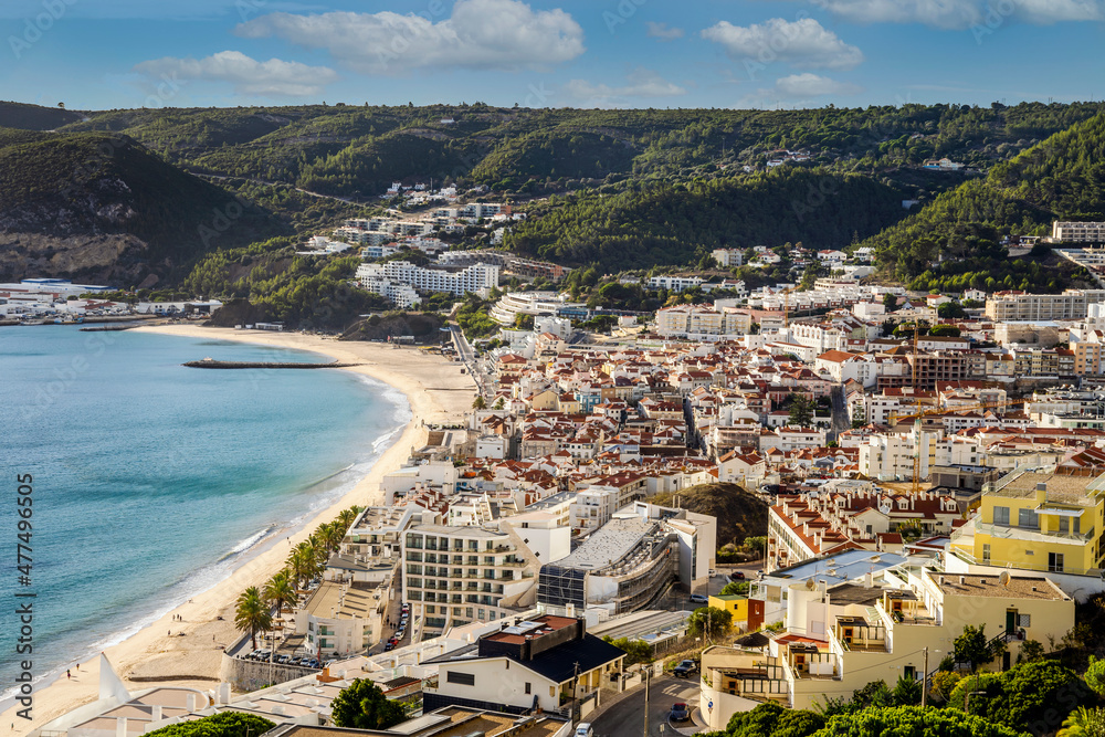 Beautiful cityscape of Sesimbra by Atlantic Ocean, Portugal