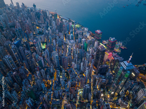 Top down view of Hong Kong city at night photo