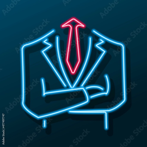 tie with jacket neon sign, modern glowing banner design, colorful modern design trends. Vector illustration.