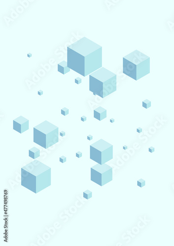 White Geometric Background Blue Vector. Square Cover Texture. Blue-gray Cubic Paper Design. 3d Card. Sky Blue Minimal Cube.