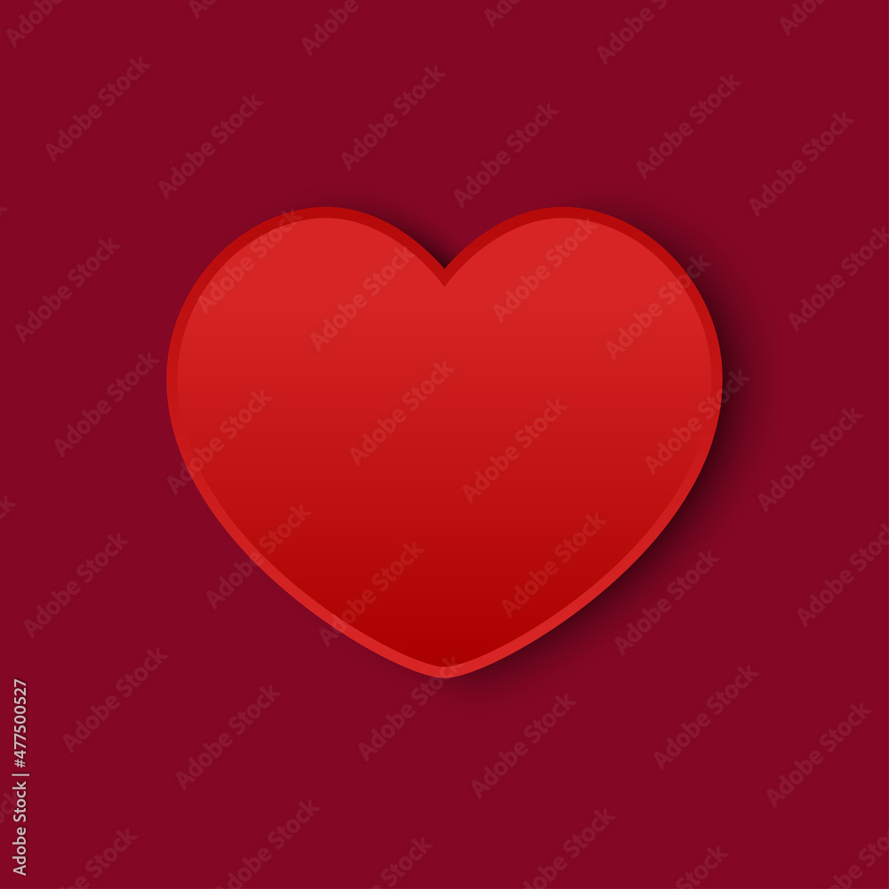 Red heart. Red background with a heart frame. Realistic red heart with shadow - stock vector.