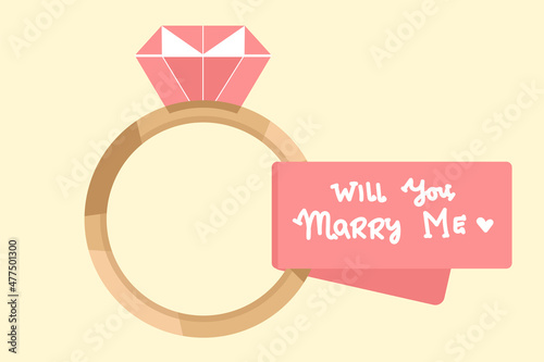 ring with diamond on white background. Icon of wedding ring. marriage proposal with the phrase, will you marry me