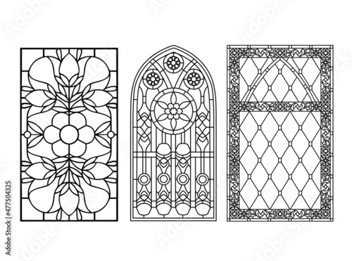 Gothic windows. Vintage frames. Church stained-glass windows