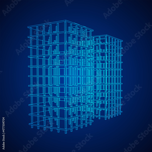 Building under construction. Build house construct in process. Wireframe low poly mesh vector illustration