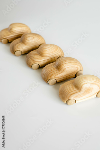 Set of wooden eco toy car for toddlers. Educational game