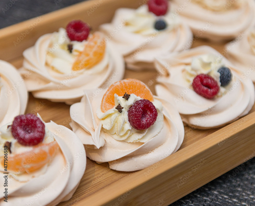 Hand-made pavlova meringues. Natural, colorful and tasty.