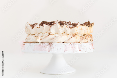 A handmade pavlova meringue cake with a mass of tiramisu © Fotografeusz