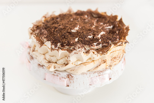 Obraz na płótnie A handmade pavlova meringue cake with a mass of tiramisu w salonie
