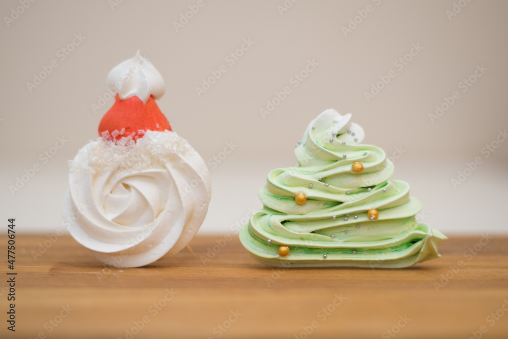 Christmas sweet colored pavlova meringues