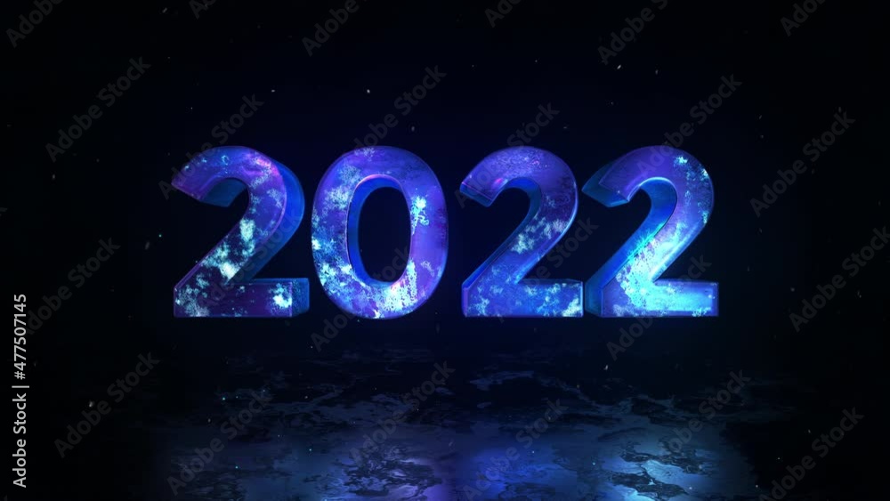 2022 Happy New Year date frosted ice snow glass rotation logo Cristmas Holiday background 3D render. 2022 Happy New Year date frosted ice snow glass rotation logo Cristmas Holiday background 3D render.