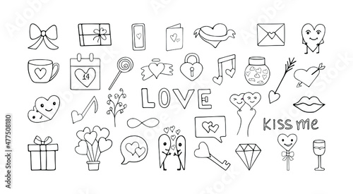 Valentine s Day Design Design Set with Hand Drawn Elements. Vector works.Doodle.