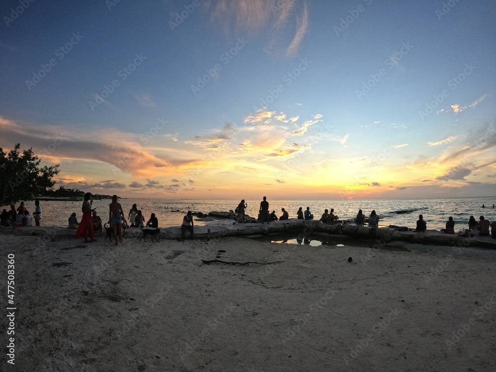 sunset on the beach of Holbox Island, Mexoco