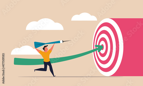 Goal target of the business and performance investment objective mission. Marketing green arrow high and opportunity for people strategy vision vector illustration concept. Smart corporate idea win