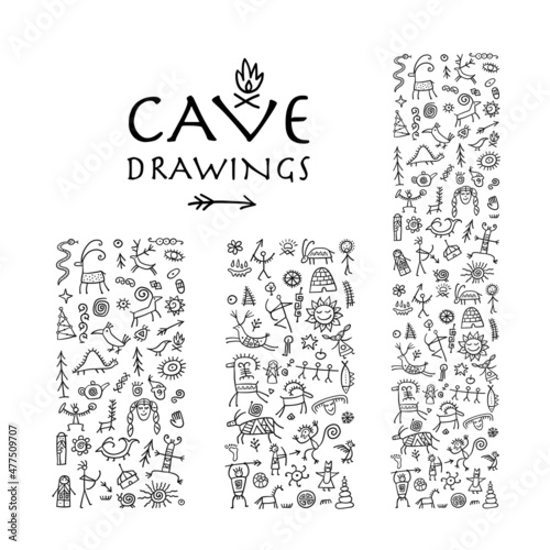 Rock paintings. Set of design elements