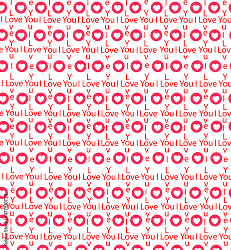 I love you letters with hearts Love vector flat wallpaper, background, backdrop or valentine gift wrapping paper. Vector illustration