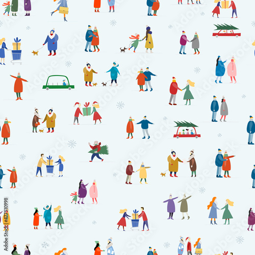 Winter season lifestyle. People walking. City style. Set for your design