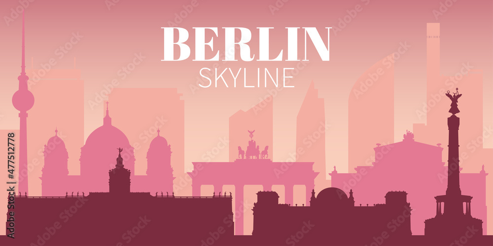 Berlin sity skyline background  in monochrome pink colors