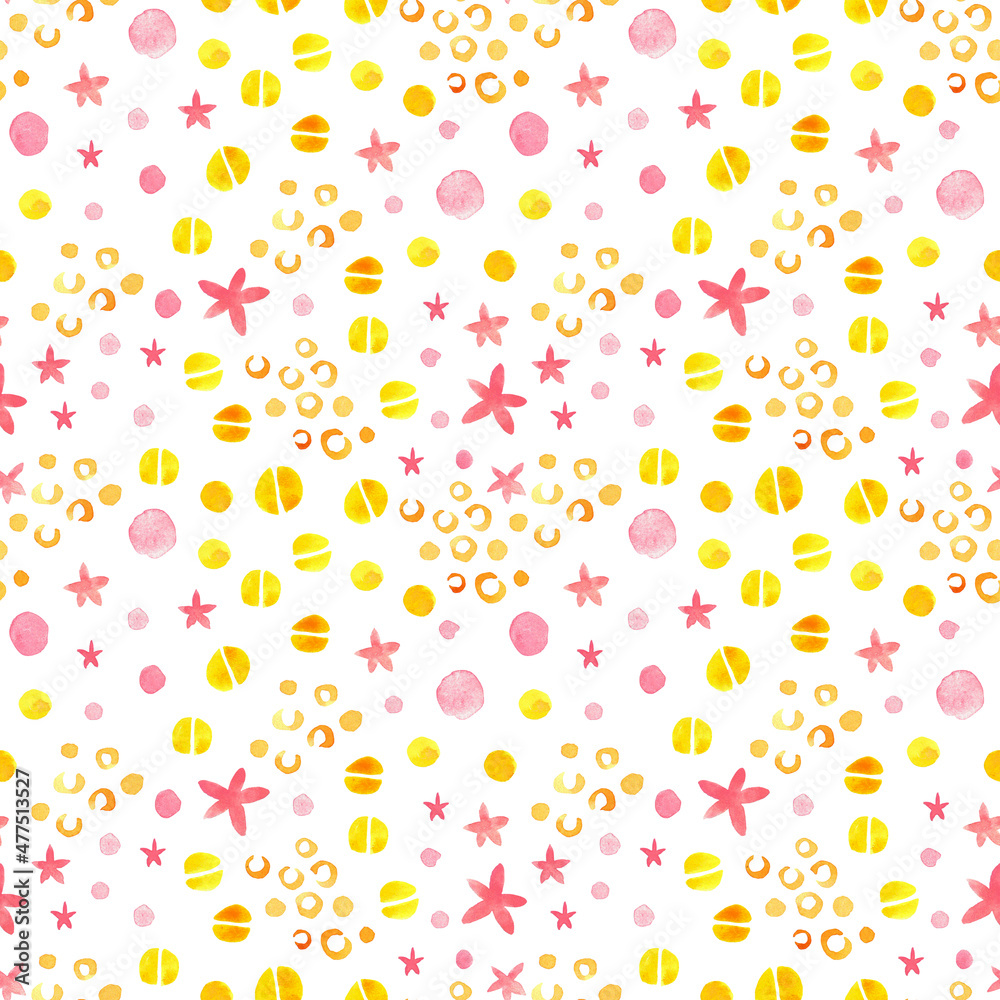 Watercolor pattern with flowers, spots, and stripes for children's 
textile