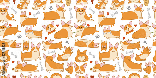 Corgi dogs collection. Seamless Pattern background for your design