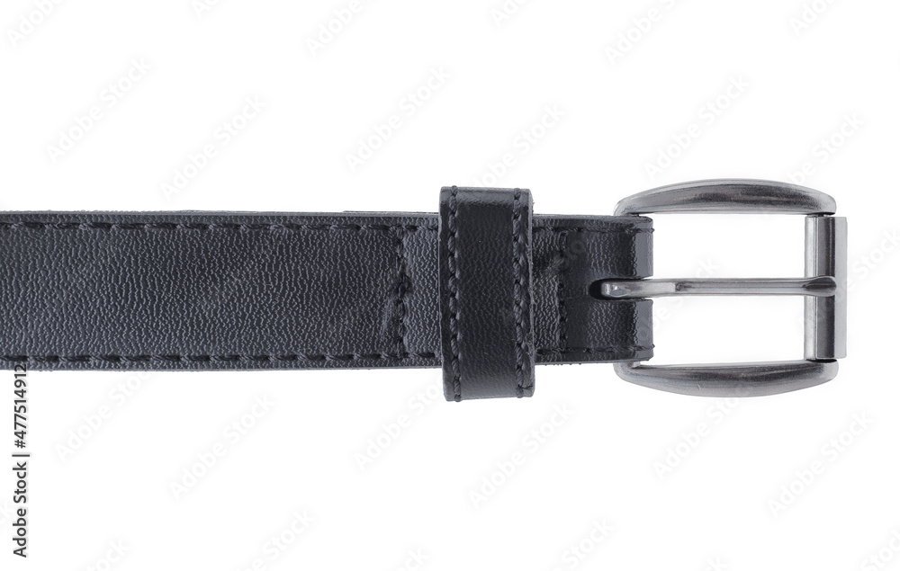 Black leather pants belt and buckle isolated on white Black leather pants belt and buckle isolated on white