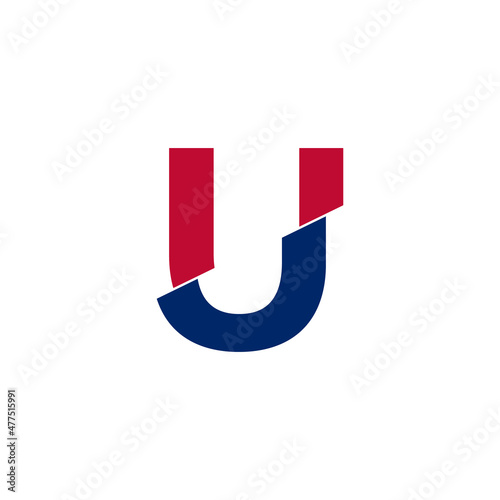 Initial Letter U Blue and Red Logo. Geometric Shapes Cut Style isolated on White Background