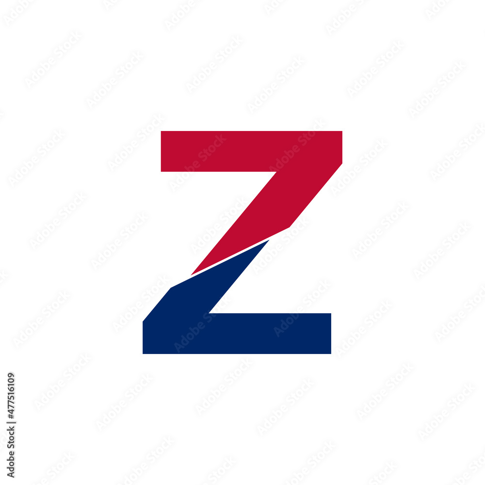 Initial Letter Z Blue and Red Logo. Geometric Shapes Cut Style isolated on White Background Initial Letter Z Blue and Red Logo. Geometric Shapes Cut Style isolated on White Background