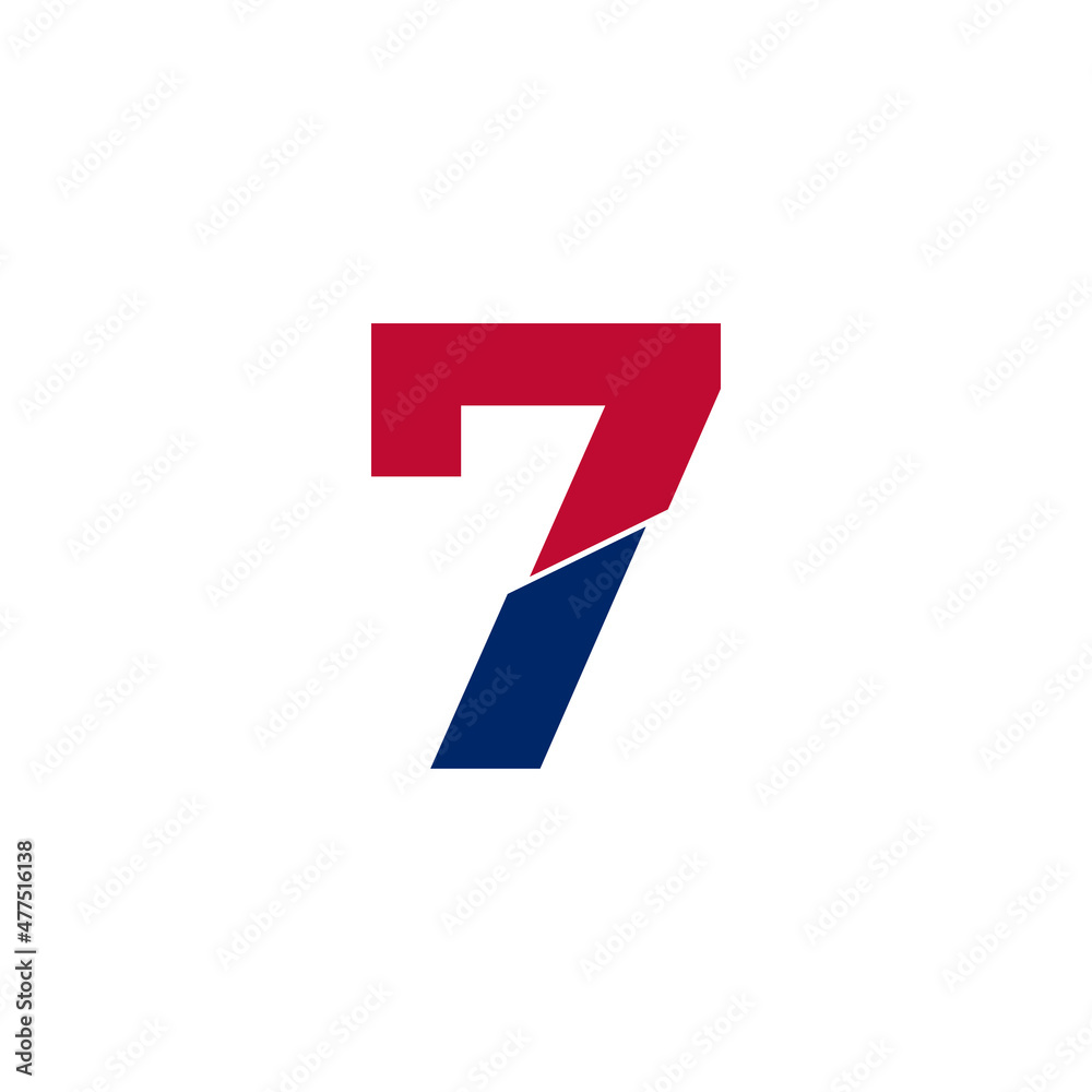 Number 7 Blue and Red Logo. Geometric Shapes Cut Style isolated on ...