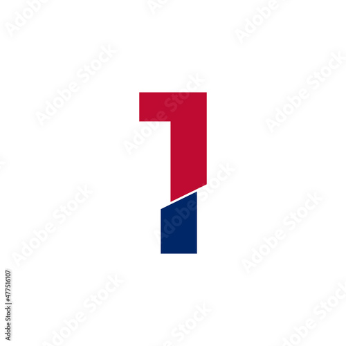 Number 1 Blue and Red Logo. Geometric Shapes Cut Style isolated on White Background