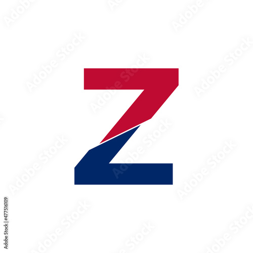 Initial Letter Z Blue and Red Logo. Geometric Shapes Cut Style isolated on White Background
