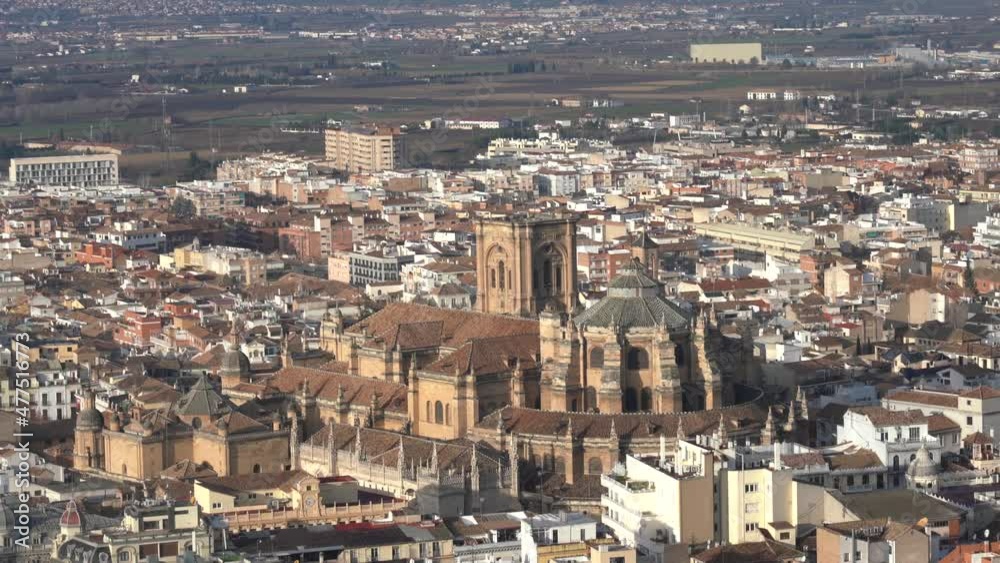 Panorama view of the cathedral of Granada with the old city center Panorama view of the cathedral of Granada with the old city center
