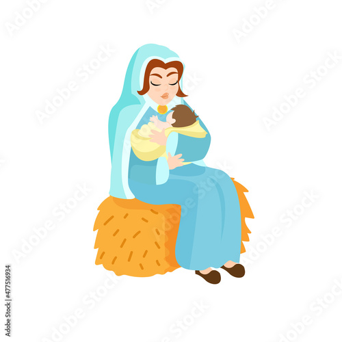 Virgin Mary with baby Jesus Christmas character Vector illustration photo