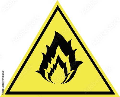 Vector illustration of flammable signaling symbol, on a yellow triangular base