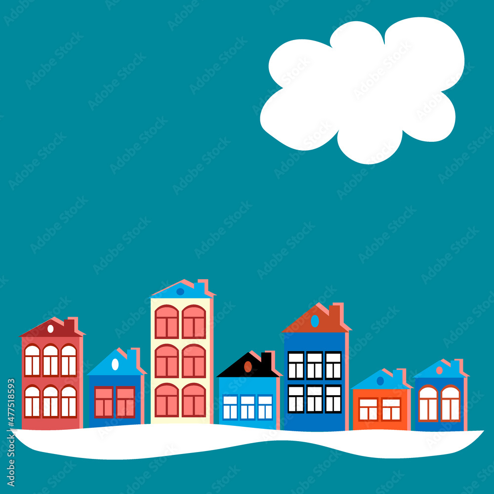 a European town, houses. Design element of books, notebooks, postcards, interior items a European town, houses. Design element of books, notebooks, postcards, interior items