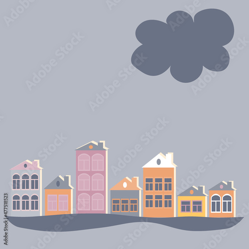 a European town, houses. Design element of books, notebooks, postcards, interior items