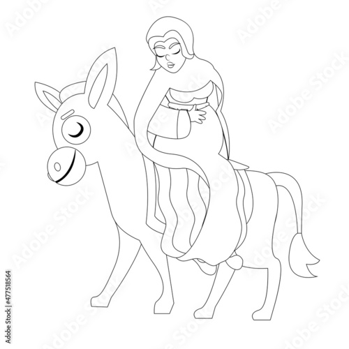 Virgin Mary in a donkey Christmas character Vector illustration