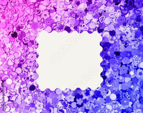 Bright abstract festive background with sparkles in the shape of stars and hearts. space for text. Very Peri