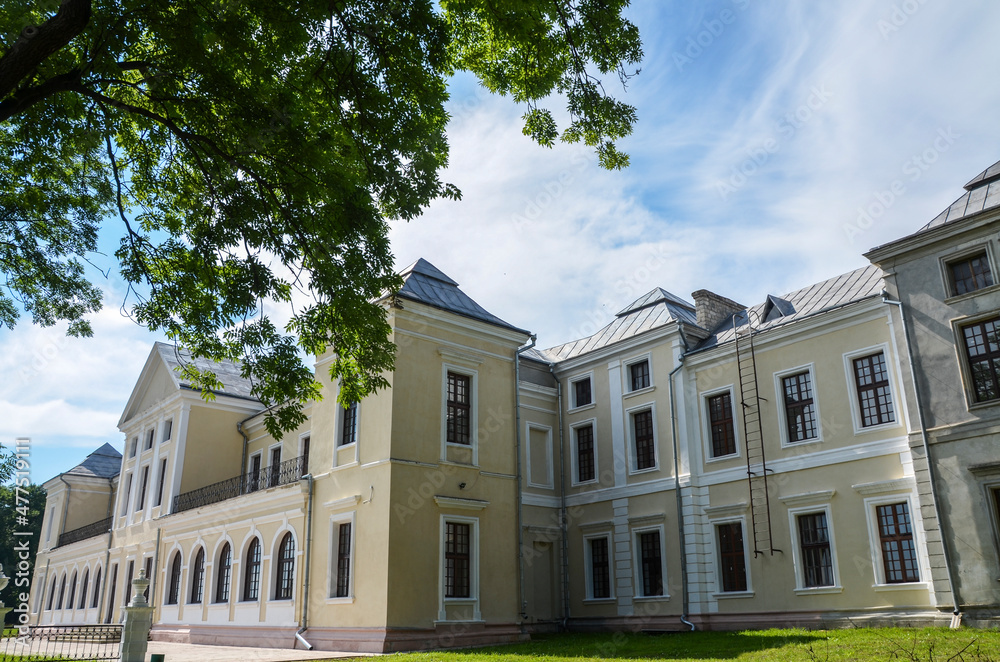 Beautiful view of Vyshnevetsky family palace in small village Vyshnivets, Ternopil region, Ukraine. Popular ukrainian travel destination.