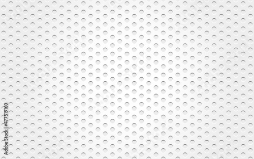 White mesh. Perforated metal texture with light background. Steel backdrop with holes. Stainless material with dots. Abstract industrial wallpaper. Vector illustration