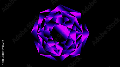 Round purple diamond, 3d realistic illustration. Circle shine jewelry gem isolated on black background, vector drawing. Jewellery violet colored stone with many cuts. 