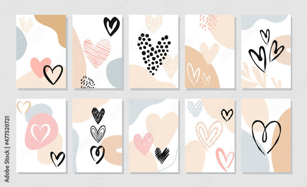 Love poster design collection. Heart pink cards Love poster design collection. Heart pink cards
