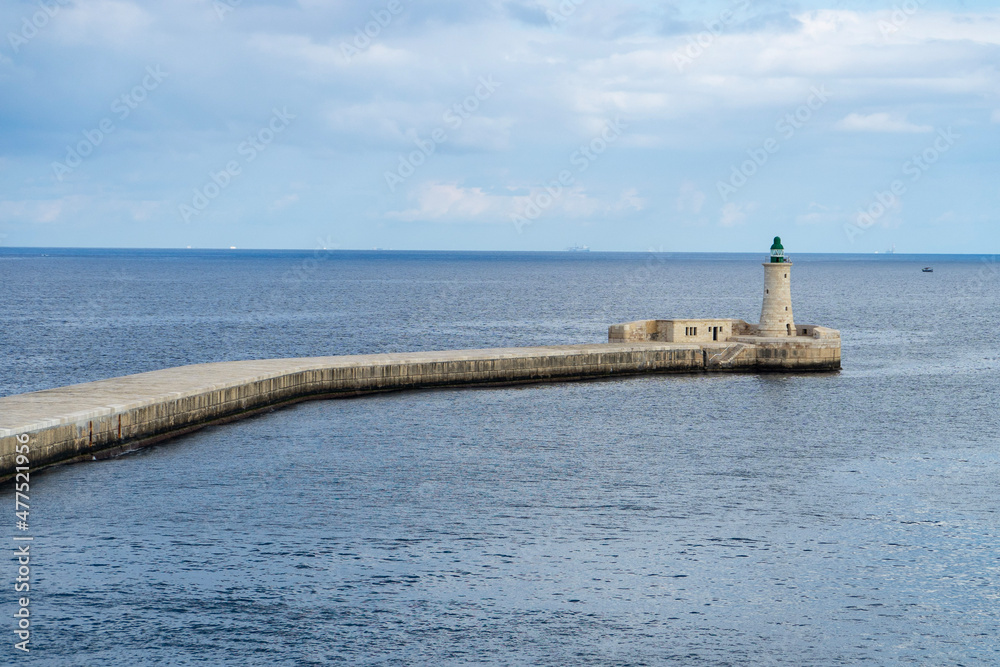 lighthouse in the port Valletta Malta