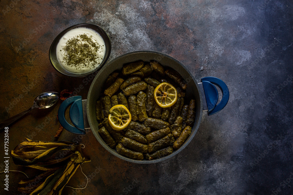 Stuffed grape leaves, a traditional Anatolian dish Stuffed grape leaves, a traditional Anatolian dish