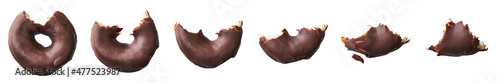 Fotografie, Obraz Group of bitten chocolate doughnut isolated on a white background