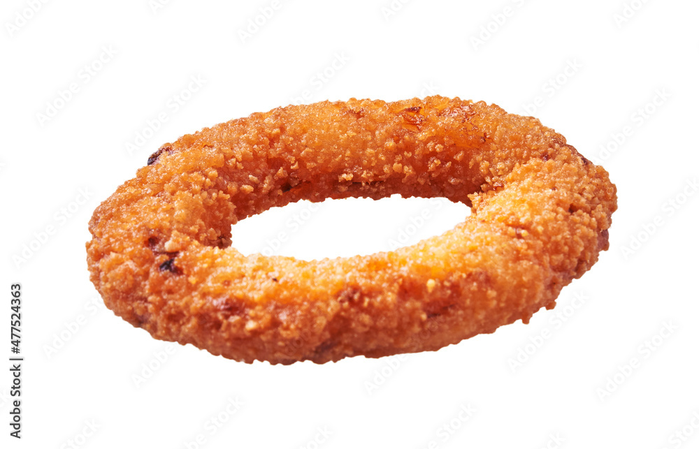 SIngle breaded onion ring isolated on a white background SIngle breaded onion ring isolated on a white background