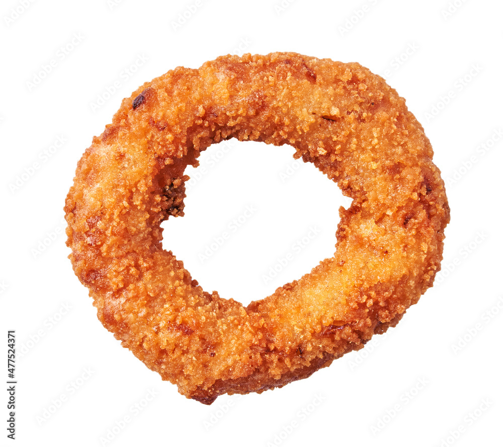SIngle breaded onion ring isolated on a white background SIngle breaded onion ring isolated on a white background