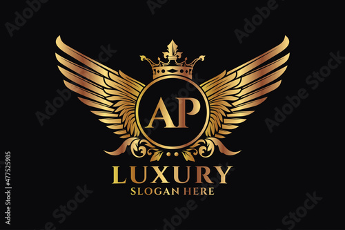 Luxury royal wing Letter AP crest Gold color Logo vector, Victory logo, crest logo, wing logo, vector logo template. photo